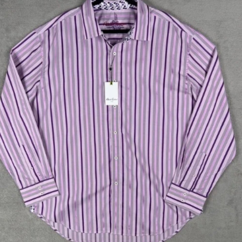 Robert Graham Eye Of The Tiger Long Sleeve Button Up Shirt Men's 3XL Purple NWT